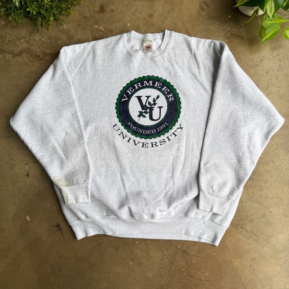 Fruit Of The Loom Sweatshirt Vermeer University Xxl Gray Vintage 90s Made In Usa